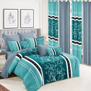 Hot Selling Home Textile Blue Printed Microfiber Polyester Quilted Bedcover 24 Pieces Duvet Cover Printed Curtains Queen King Size Bedding Set Bedspread - Chengdu Molee Textile Co., Ltd. - China
