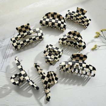 Ins Style Black and White Checkered Geometric Acetate Hair Claws - Guangzhou Sunsmerald Technology Co., Ltd - China