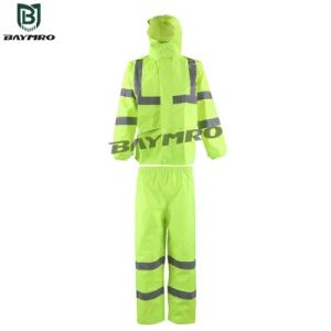 PPE Supplier Fluorescent Green Oxford Cloth Split Raincoat Construction Site Labor Protection Raincoat Reflective Rainsuit En20471 En343 - Baymro Safety China Co., Ltd. - China