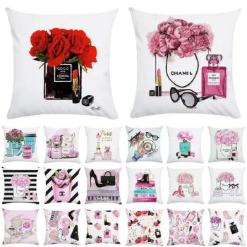 Painted Flowers Perfume Bottles Cushion Cover Polyester Cotton 45X45cm Pillowcase Home Decorative Throw Pillow Covers - Jinjiang Chendai Yilai Craft Company - China