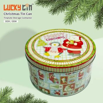 OEM ODM Custom Tinplate Packaging Recyclable Can Storage Container Round Shape Christmas Metal Boxes for Christmas - Dong Guan Lucky Tin Co., Ltd. - China
