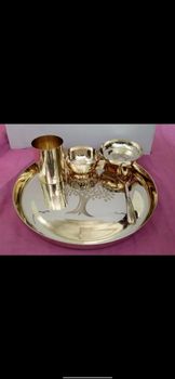 Brass Pooja Thali, For Home Design Round Kashi 1.600kg Weight 1.600kg Detailing Fine Usage/Application Home Finish Polish, - Inra International - India
