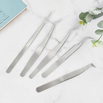 Stainless Steel Nail Eyelash Tools Set 90 Degrees Precision Lashes Eyebrow Tweezers for Eyelashes Extension - ESHA CO., LIMITED. - China