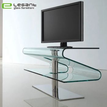 Modern Bent Glass TV Stand with Stainless Steel Base Cbm 0.6 MOQ 12 PCS Origin China Condition New Model NO. T038 HS Code - Foshan Nanhai Siweiya Glass Co., Ltd. - China
