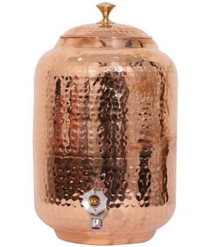 Copper Hammered Water Tank with lid 8 ltr Capacity Water Storage Copper Pot - Womens Company - India