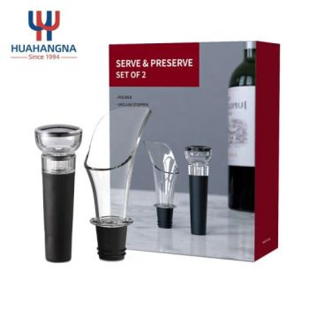 Promotional Corkscrew Wine Bottle Stopper Plastic Premium Vacuum Wine Pourer Stoppers Set Gift Box Bar Accessories - Wuhan Xinhuahang Household Goods Co., Ltd. - China