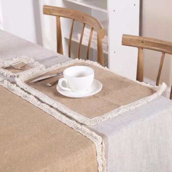 Rectangle White Fringed 12 Inches Laced Burlap Table Mats Jute Place Mats - Anji Yangyi Textile Co, . Ltd - China