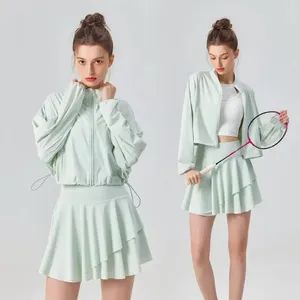 Women Exercising Breathable Sports Running Outdoor Zipper Yoga Suit Gym Jackets Top and Tennis Skirt Set for Girls - Shenzhen Anji Electronic Technology Co., Ltd. - China