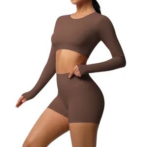 Women Long Sleeves Yoga Top Sportswear Short Gym Pants Yoga Set - Yiwu Wanshian Trading Co., Ltd. - China