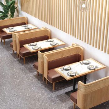 Custom Coffee Shop Fast Food Restaurant Sofa Bench Commercial Cafe Wood Restaurant Booth Seating Furniture Table and Chairs Set - Foshan Axcellent Industry Co., Ltd. - China