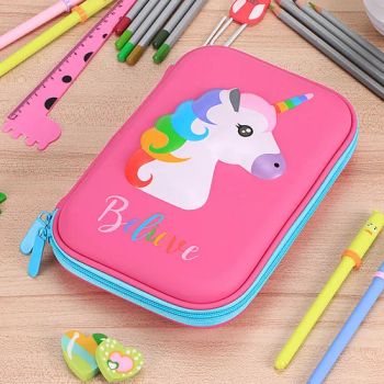 Hot Pink Hard Shell Portable Unicorn EVA Waterproof 3D Printing PU Pen Pencil Stationery Bag Case - Dongguan Lianping Luggage Products Co., Ltd. - China