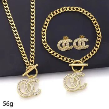 Full Diamond Dd Cc Letter Love Stainless Steel Pendant Accessories Necklace Bracelet Earrings Silver Jewelry Set - Fujian Junqing Trade Co., Ltd. - China