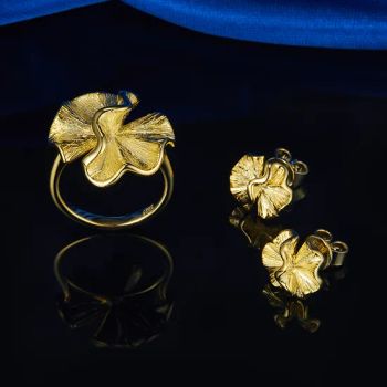 Gold Plated fashion Jewelry Sets 925 Sterling Silver Flower Ring and Earrings Set - Guangzhou Leaye Jewelry Limited - China