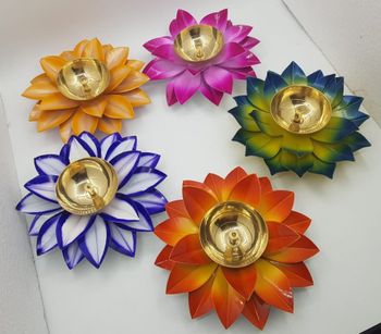 Round Pooja Brass Lotus Flower Diya, For Puja, Size: 6" Size 6" Weight 200 gm Style Designer Occasion Pooja Diya Shape - P4 Industries - India