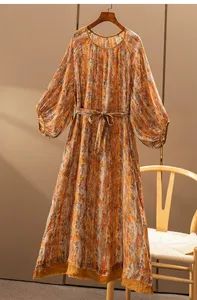 Trendy Women's Ramie Dress with Unique Print Design Size M Hem 166 Hip 156 Waist 150 Chest 148 Armhole 58 Origin China Pattern Other - Jiaxing Qijia Imp&Exp Co., Ltd - China