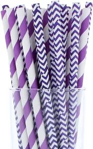 Purple Straws Biodegradable Striped Paper Straws for Parties Cake Pop Sticks and More Occasions - XIAMEN TEAMWORK PACK LIMITED - China