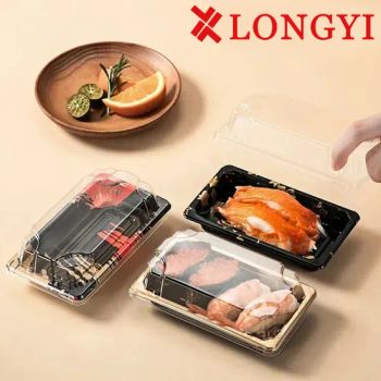 Square Japanese Disposable Plastic Food Container Party Takeaway Sushi Trays - Fujian Longyi Plastic Products Co., Ltd. - China