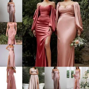 Pink Rose Bridesmaid Dress Chiffon Evening Gowns Empire Satin Party Prom Dresses AA17 - Suzhou Leader Apparel Co., Ltd. - China