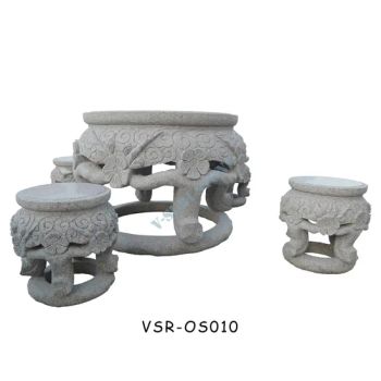 Outdoor Garden Landscaping Granite Garden Stone Tables with Elephant Statue Stool - Xiamen V-seri Stone Import and Export Co., Ltd. - China