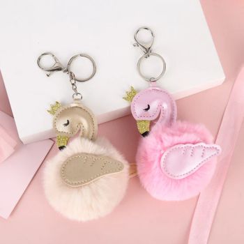 Creative Pompom Keychains Custom Wedding Gift Fashion Keychain Swan Plush Key Chains Fur - Pinstar Gifts Co., Ltd. - China