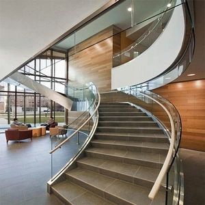 Custom Indoor Stairs Curved Solid Red Oak Wood Stair Railing HS Code 9 Origin China Structure Curved Bench Double Stair Trademark ACE - Shenzhen Ace Architectural Products Co., Limited - China