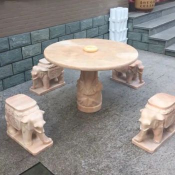 Home Graden Stone Furniture Handcrafted Sunset Red Marble Stone Bench Chairs and Stone Tables - Hebei Flyer Import & Export Trading Co., Ltd. - China