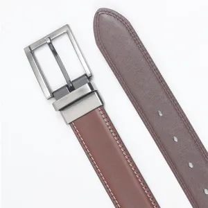 Brown Color Double Top Stitching Classic Men Genuine Leather Belts - Guangzhou Deconn Leather Industry Limited - China