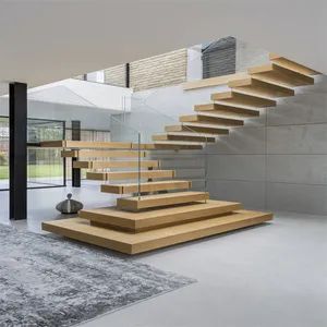 Invisible Floating Stairs Wall Side Stringer Stairs Indoor Wood Staircase Design - Shenzhen Redee Construction Co., Ltd. - China