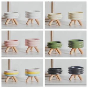 Colorful Net-Protecting Ceramic Pet Cat and Dog Bowl with High Wooden Foot - Fuzhou Green Life Technology Co., Ltd - China