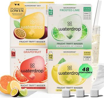 Waterdrop® Microdrink Set, 48 Waterdrop Drops Cubes, 4 Fruity Varieties, Sugar-free Drink Powder, Flavour for Water, Low Calorie with Valuable Vitamins, Effervescent Tablets, Water Additive - BOLIDO NETHERLANDS B.V. - Netherlands