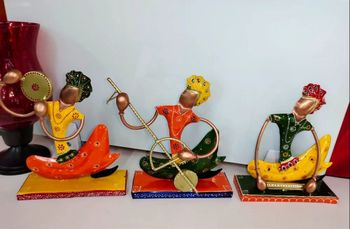 Wrought Iron Handicrafts 3 Rajasthani Sitting Musicians Showpiece for Home Decor - Marmoris Ecom Private Limited - India
