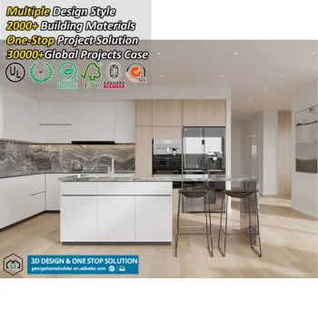 China Foshan Rta Cheap Solid Wood Doors Accessories Luxury Kitchen Cabinets for Apartment Project - Foshan Home Builder Co., Ltd. - China