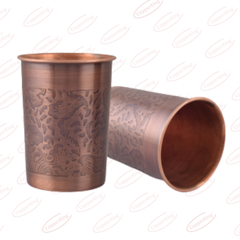 CopperKing Antique Copper Glass Tumbler Color Copper Weight 90 gm Material Copper Capacity 300 ml Design Embossed Brand - CopperKing Homee India Private Limited - India