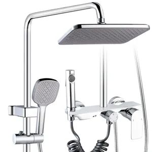 Customized Chrome Bathroom Shower Faucets Thermostat Wall Mounted Bath Rainfall Shower Set - D&S TECHNOLOGY CO.,LTD - China