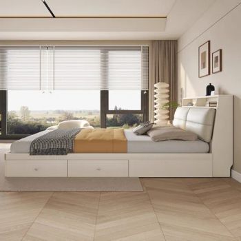 High Bedhead up Holstered Beds Double King Size Furniture Tatami Modern Smart King Size Bed Student Dormitory Space Saving Bed - ULINK FURNITURE GROUP LIMITED - China