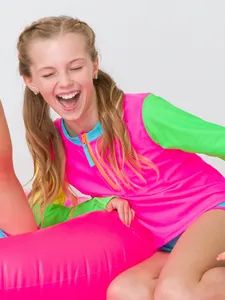 Customized Children Swimsuit Girl 2-Piece Long Sleeve Zipper Rash Guard Teen Surfwear Kids Swimwear Toddler Poolwear with Upf50 + Anti-Chlorine - Quanzhou Jiafu Textile Co., Ltd - China