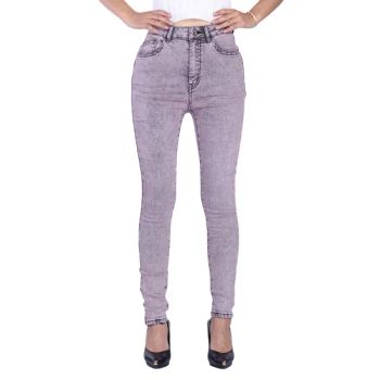 Custom Purple Colored Garment Dye Five Pocket Design Women Skinny Jeans - Spring Fashion Co., Ltd - China