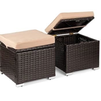 Multipurpose Outdoor Furniture Wicker Ottomans for Patio Additional Seating Side Tables Removable Weather Resistant Cushions - Ningbo Hongbao Import & Export Co., Ltd. - China