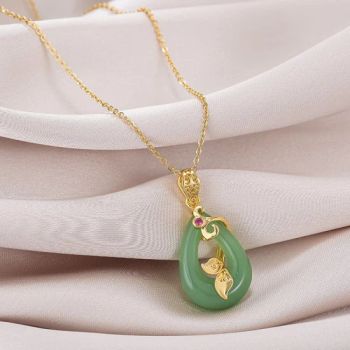 Lotus Flower Encircling Drop Pendant Jadeite White Green Jade Necklace - Jiuya Huitong (Qingdao) International Trade Co., Ltd. - China