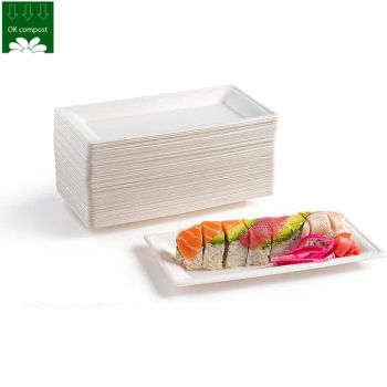 Biodegradable Sugarcane Sushi Plate Bagasse Disposable Food Takeaway Tray with Tranparent Lid - Lt Packaging Co., Ltd. - China