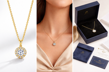 High Quality 18K Gold Plated CZ Diamond Halo Pendant Necklace for Women – Elegant Fashion Jewelry Gift 18K Gold Plated 925 Sterling Silver Round Cubic Zirconia Pendant Necklace for Women – Adjustable 45cm Chain Luxury Jewelry - JT Corp - Vietnam