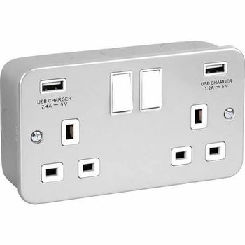 Metal USB Charger Clad Plugs Socket Material Metal No of Switch 2 Warranty 6 Month Pin Type 3 Pin Socket Socket With Shutter - APS Electricals - India