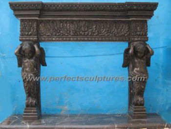 Antique Black Marble Fireplace Mantel with Carved Cherub Figures (QY-LS148) - Quyang Perfect Sculpture Factory - China
