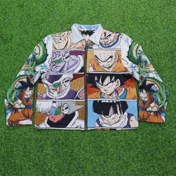 Custom Plus Size Men's Zip-up Hip Hop Jacket with Dragon Z Ball Pattern Turn-Down Collar Tapestry Men's Jackets - Hangzhou Muyu Textile Co., Ltd. - China