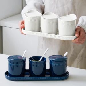 Kitchen Storage Jar Household Sugar Salt Spice Jars Bottle Tray Sets - GENOL CERAMICS CO.,LTD - China
