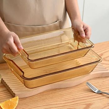 Vertical Amber Glass High Borosilicate Kitchen Glass Baking Tray Heat Resistant Oven Safe Microwavable Baking Pan - Tianjin Jiaming Technology Co., Ltd. - China