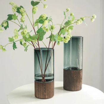 Table Home Decor Gift Modern Glass and Wooden Base Luxury Flower Vases - Skylark Network Co., Ltd. - China
