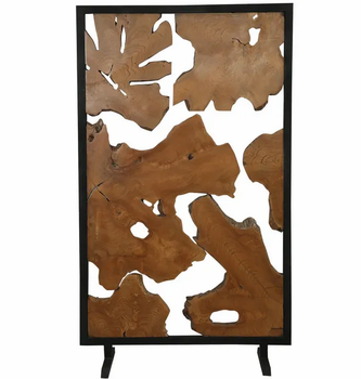 Room Dividers Form Panels Material Teak Wood Aesthetic Style Striking Structure Joined Within An Iron Frame Size 100X160cm  (with) iron legs 10 - Frangipani Inc - India