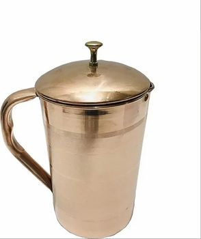 1500 mL Copper Water Jug Size Medium Shape Round Weight 485 g No.of Piece 1 Material Copper Capacity 1500 mL Usage/Application - Gavya International - India
