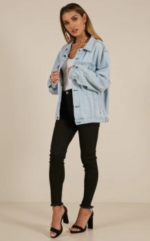 Womens Oversized Denim Jacket in Light Blue Model Loose Type Leisure Origin China Gender Women Style Casual Trademark - XH Textiles Ltd. - China